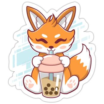 Cute Fox Boba Fox Bubble Tea Kawaii Japan - Sticker size S (10 x 10 cm) - white matte - Front