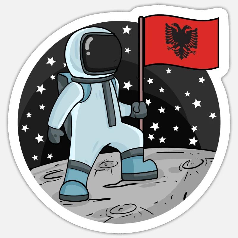 Astronaute avec drapeau Albanie - Sticker taille S (10 x 10 cm) - blanc mat