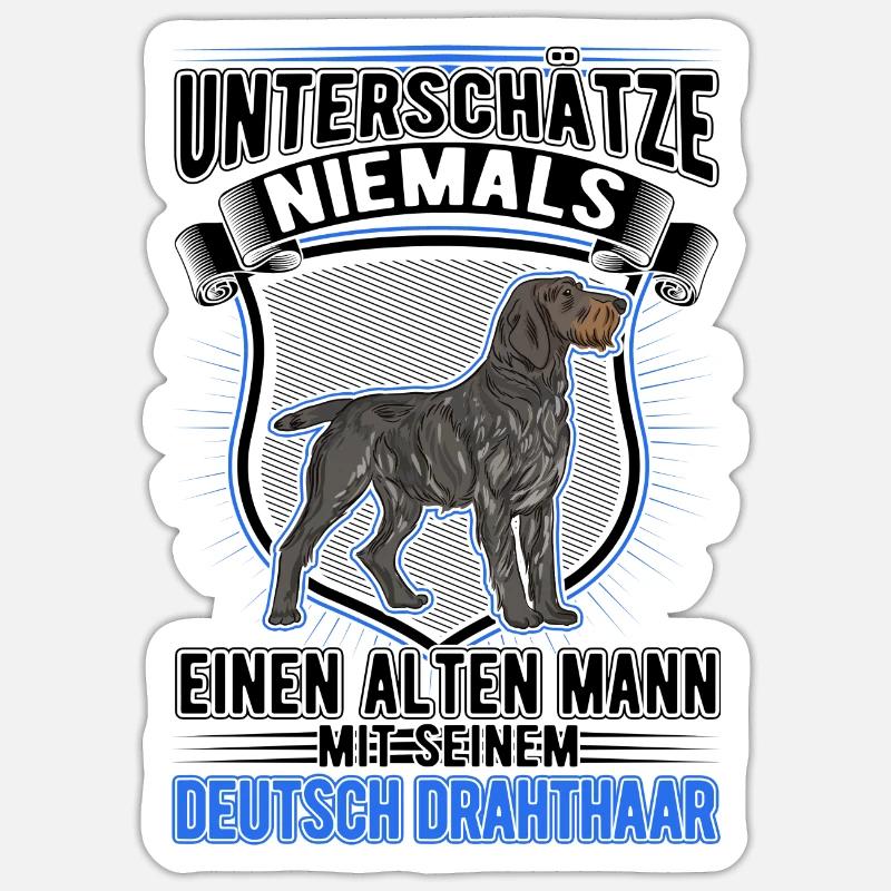 Deutsch Drahthaar Alter Mann German Wirehaired - Sticker Größe S (10 x 10 cm) - Mattweiß