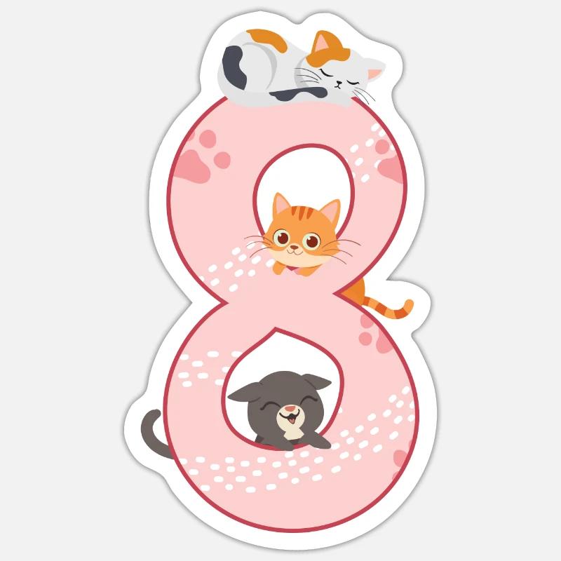 8. Geburtstag Mädchen Katze - Sticker Größe S (10 x 10 cm) - Mattweiß