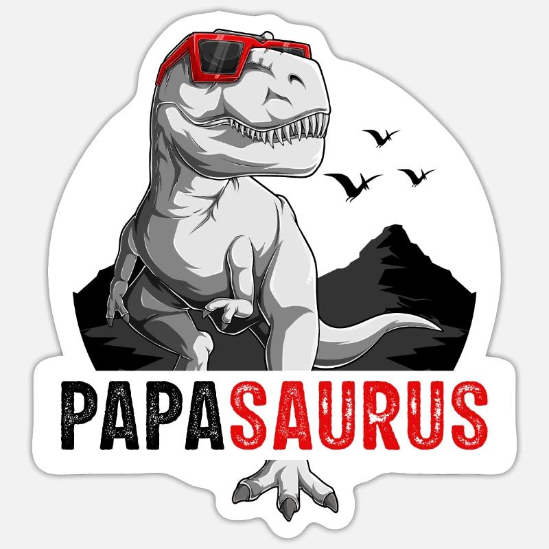 Papasaurus Rex Idée Cadeau Papa Dinosaure - Sticker taille S (10 x 10 cm) - blanc mat