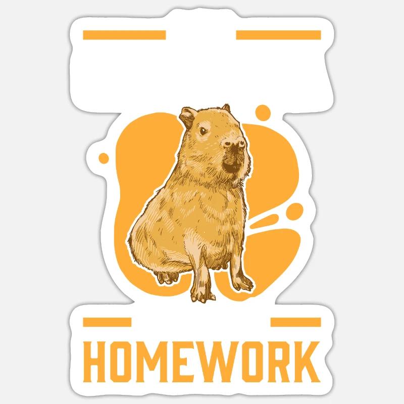 Capybara devoirs mangé capybara - Sticker taille S (10 x 10 cm) - blanc mat