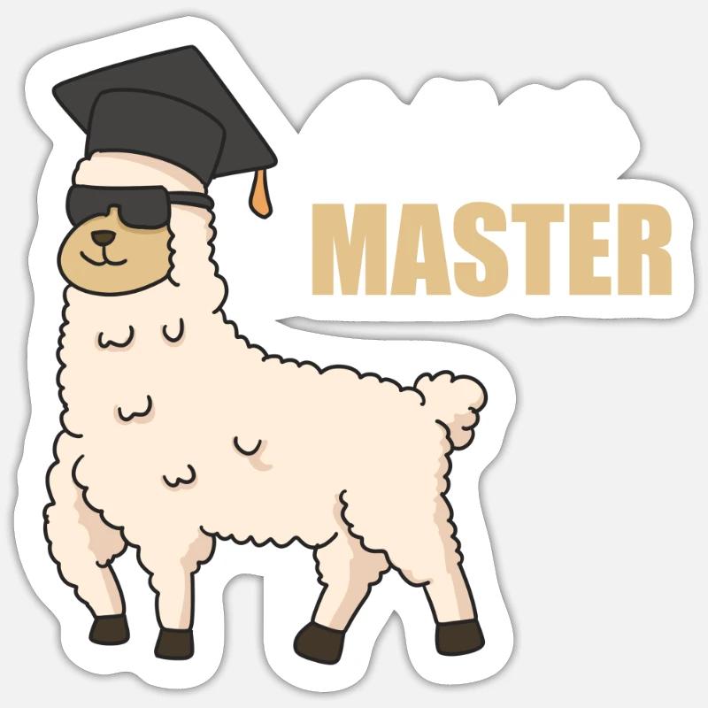 Alpaka Master Abschluss Master - Sticker Größe S (10 x 10 cm) - Mattweiß