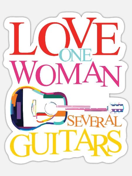 Love one woman and several guitars - Sticker Größe S (10 x 10 cm) - Mattweiß