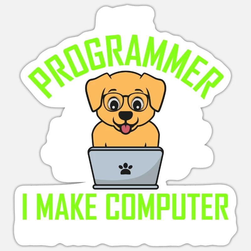 Je suis programmeur Je fais un bip d’ordinateur Boop Dog - Sticker taille S (10 x 10 cm) - blanc mat