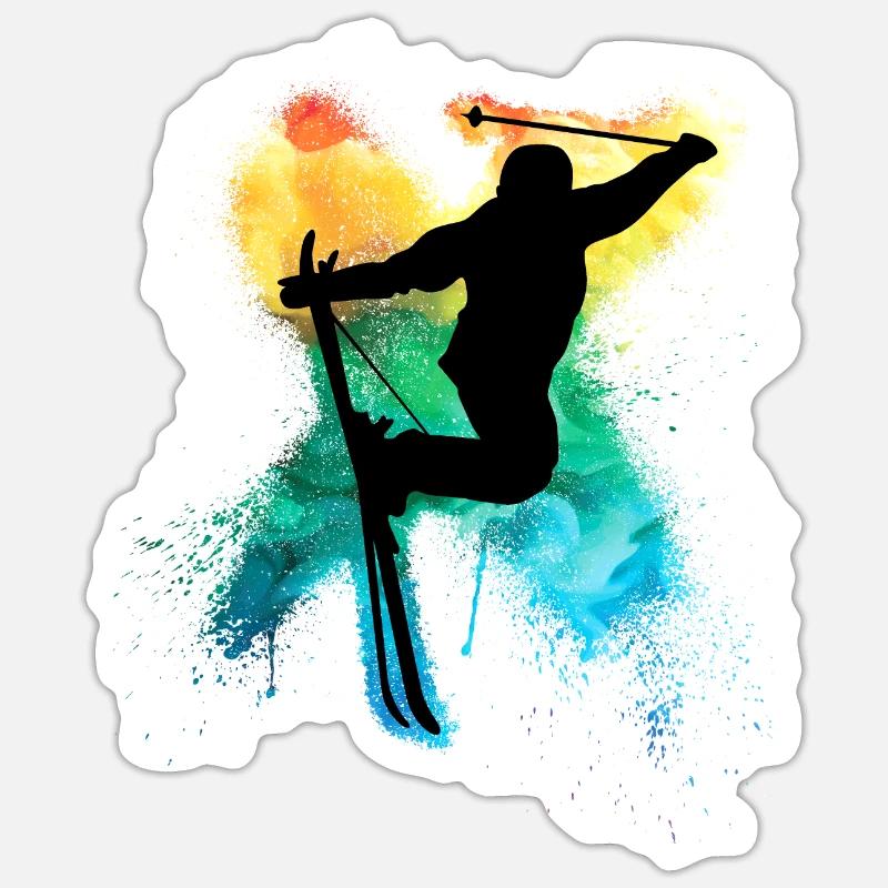 Freeski extrem Freestyle Trick Regenbogen - Sticker Größe S (10 x 10 cm) - Mattweiß