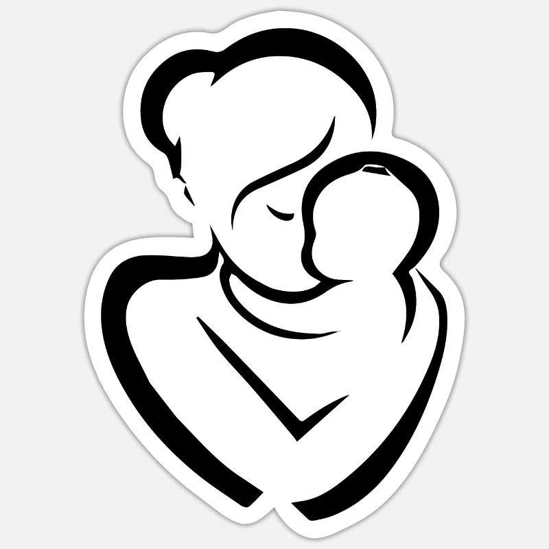Mère avec enfant Silhouette - Sticker taille S (10 x 10 cm) - blanc mat