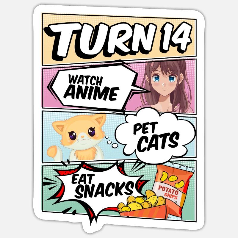 14. Geburtstag Anime Mädchen - Sticker Größe S (10 x 10 cm) - Mattweiß