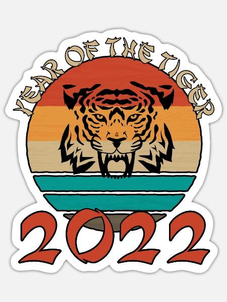 Year Of The Tiger 2022 Chinesisches Neujahr 2022 - Sticker Größe S (10 x 10 cm) - Mattweiß