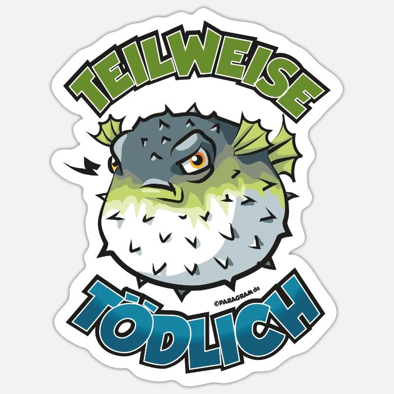 Puffer Fish Partly Deadly Cartoon Comic Sticker size S (10 x 10 cm)