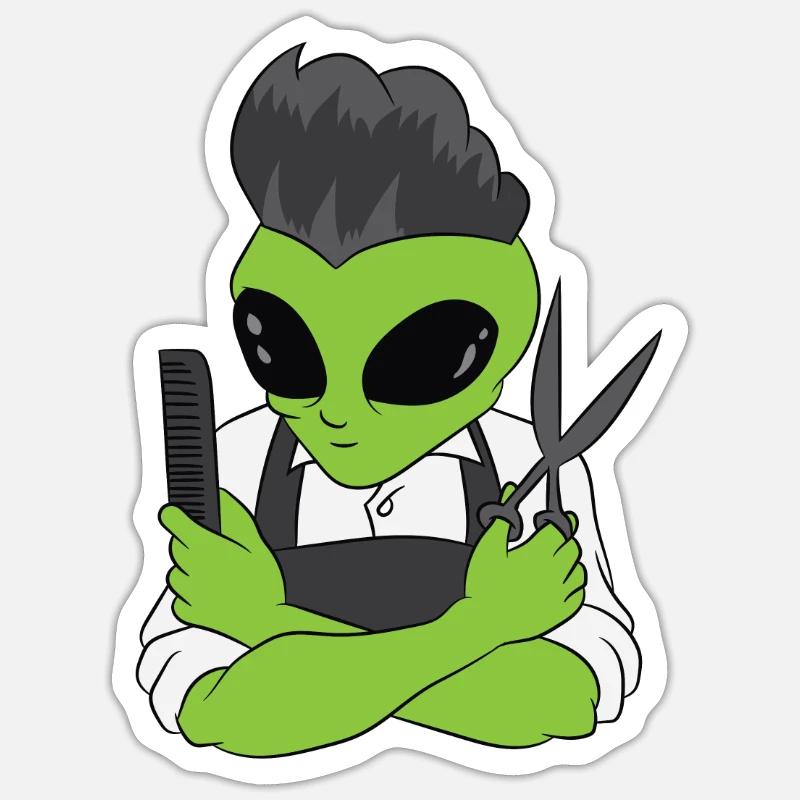 Barber Alien - Sticker size S (10 x 10 cm) - white matte