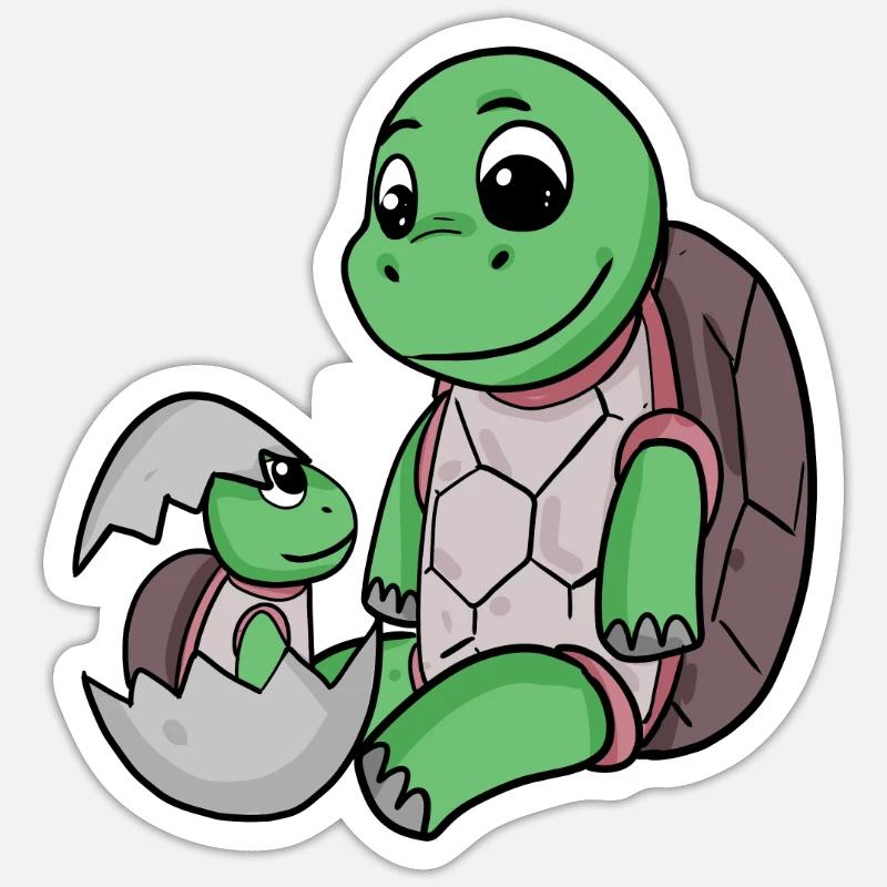 Turtle with Baby Turtle - Sticker size S (10 x 10 cm) - white matte