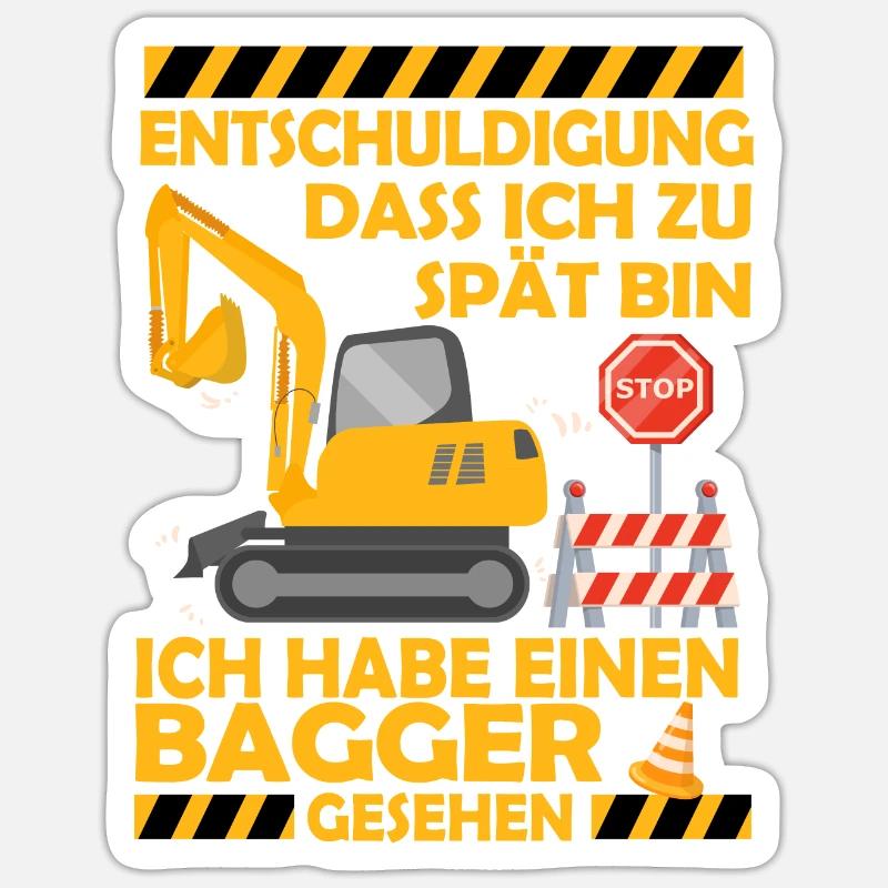 Ich habe einen Bagger gesehen Kinder Baustelle - Sticker Größe S (10 x 10 cm) - Mattweiß