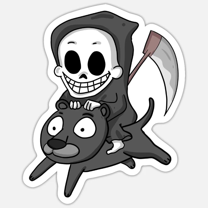 Sensenmann und Schwarzer Panther - Sticker Größe S (10 x 10 cm) - Mattweiß