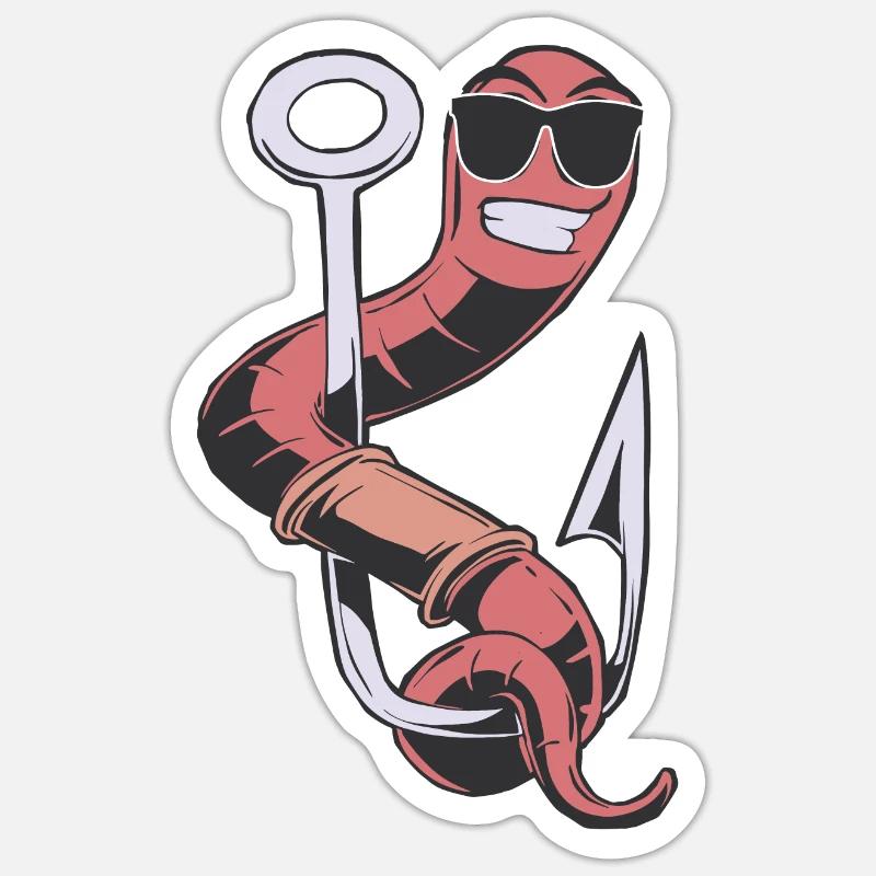 Hameçon de pêcheur avec une canne à pêche appât à ver pour - Sticker taille S (10 x 10 cm) - blanc mat