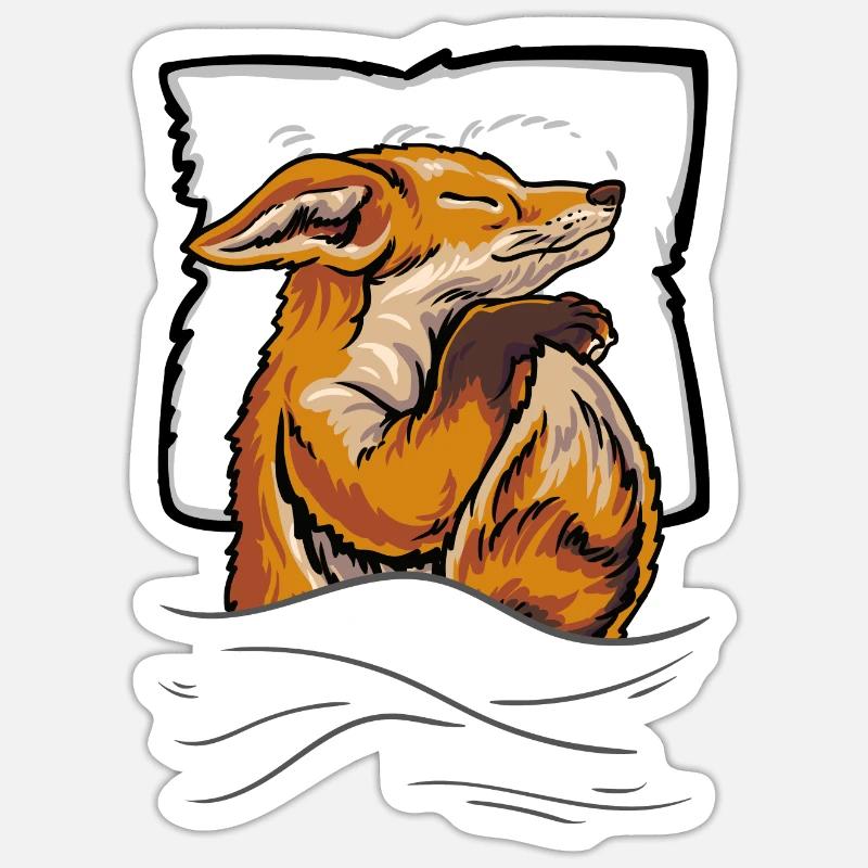 Sleeping fox in bed - Sticker size S (10 x 10 cm) - white matte