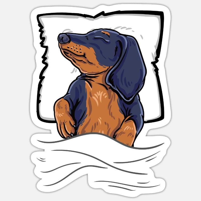 Sovende Gravhund Gravhund Teckel Seng - Sticker størrelse S (10 x 10 cm) - mat hvid