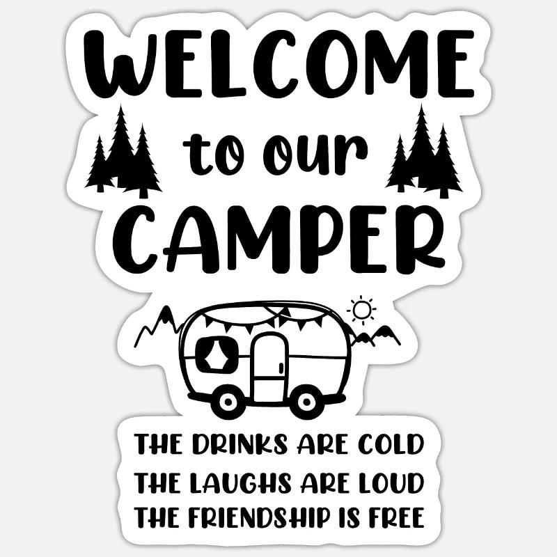 Camping Camping Caravane Camping - Sticker taille S (10 x 10 cm) - blanc mat