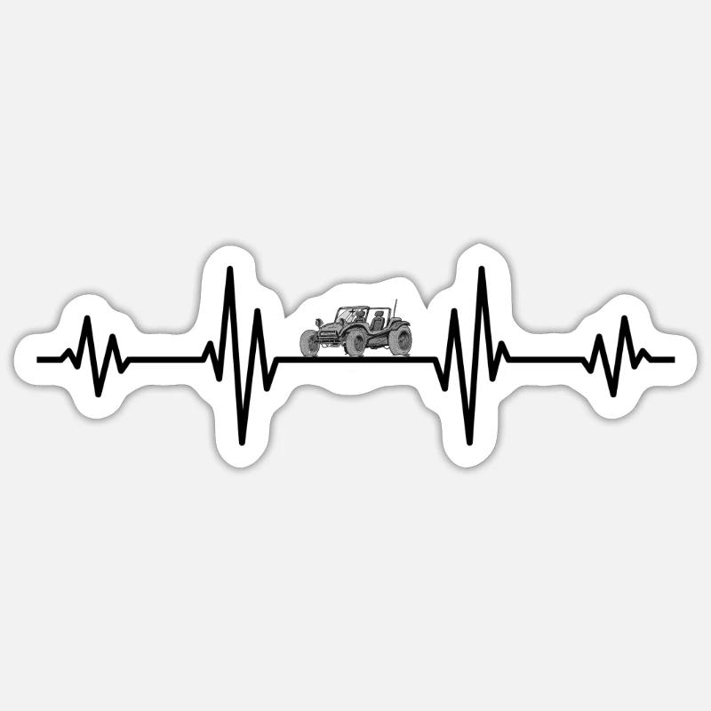 Dune Buggy Heartbeat Line - Dunes Beach Buggy - Sticker taille S (10 x 10 cm) - blanc mat