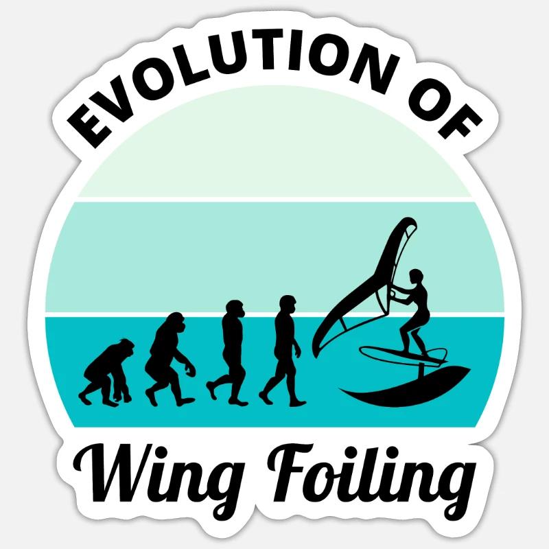 Wing Foiling Surfing Evolution Drôle - Sticker taille S (10 x 10 cm) - blanc mat