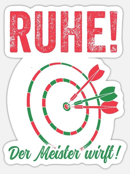 Dart - Ruhe der Meister wirft Sprüche Dartspieler - Sticker Größe S (10 x 10 cm) - Mattweiß