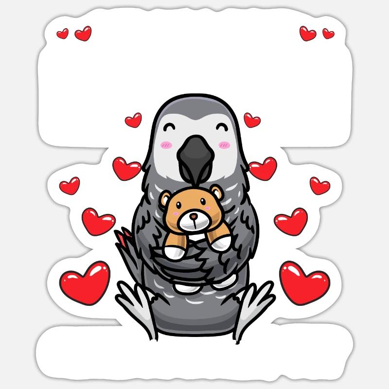 Graupapagei Kuscheltier Kawaii Herz Vogel Kongo - Sticker Größe S (10 x 10 cm) - Mattweiß