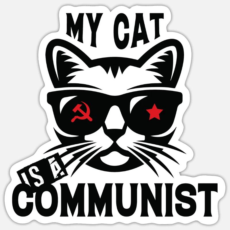 Mon chat est communiste - Sticker taille S (10 x 10 cm) - blanc mat