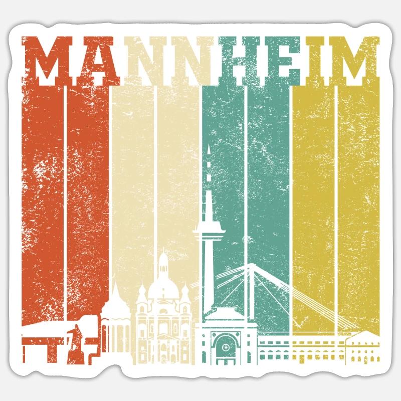 Retro Mannheim Skyline - Sticker Größe S (10 x 10 cm) - Mattweiß