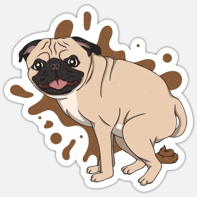 Pug cacca mucchi di cacca - Sticker formato S (10 x 10 cm) - bianco opaco