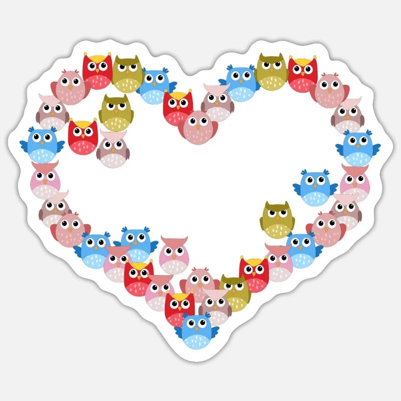 Bunte Herz-eule Sticker Größe S (10 x 10 cm)