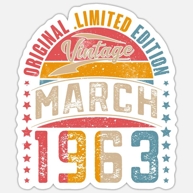 1963 Année de naissance Mars Anniversaire - Sticker taille S (10 x 10 cm) - blanc mat