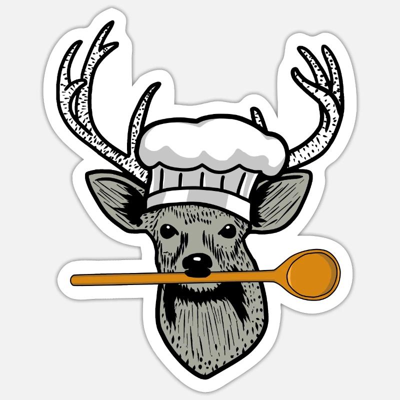 Willd Kitchen Chef Cooking Spoon Hirschkopf Restaurant Sticker size S (10 x 10 cm)