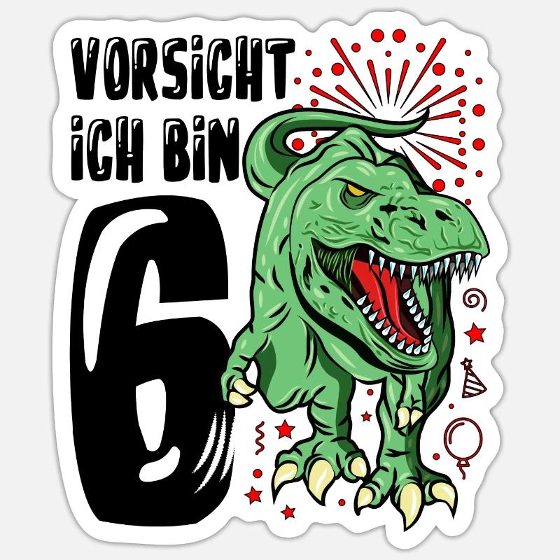 Dinosaurier Geschenk 6. Geburtstag Dino T-Rex - Sticker Größe S (10 x 10 cm) - Mattweiß