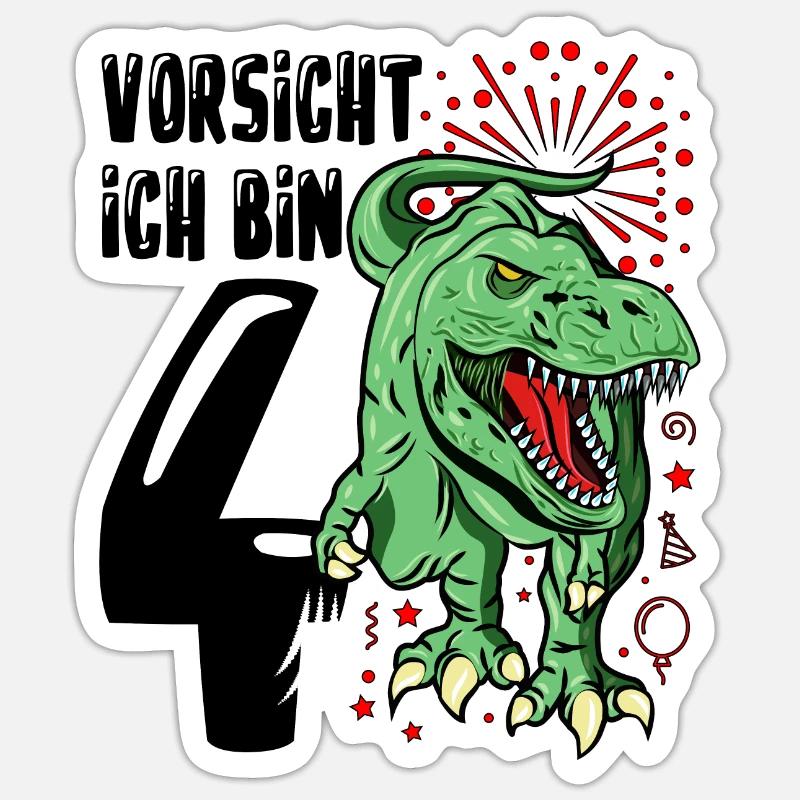 Dinosaurier Geschenk 4. Geburtstag Dino T-Rex - Sticker Größe S (10 x 10 cm) - Mattweiß