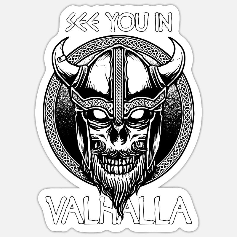 Wikinger Valhalla Spruch Totenkopf Geschenk - Sticker Größe S (10 x 10 cm) - Mattweiß