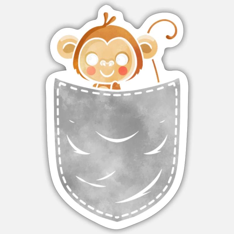 Affe in der Tasche Tier Brusttasche Affe - Sticker Größe S (10 x 10 cm) - Mattweiß