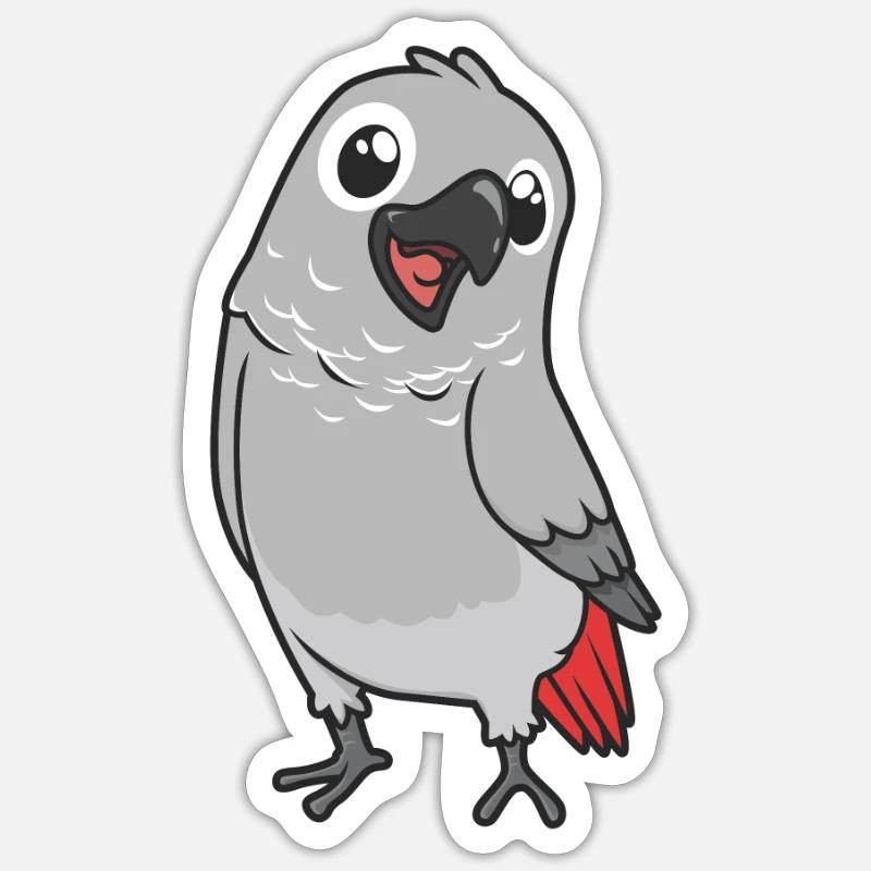 Kawaii Grey Parrot - Sticker size S (10 x 10 cm) - white matte