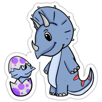 Dinosaurier mit Baby Dinosaurier - Sticker Größe S (10 x 10 cm) - Mattweiß - Vorne