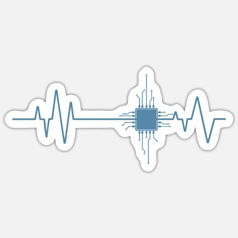 Herzschlag Chip Elektronik Beruf Technik - Sticker Größe S (10 x 10 cm) - Mattweiß