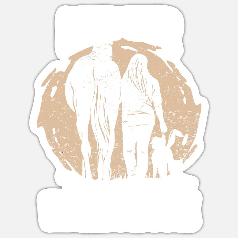 Never walk alone - Pferdemädchen Reiterin mit Hund - Sticker Größe S (10 x 10 cm) - Mattweiß