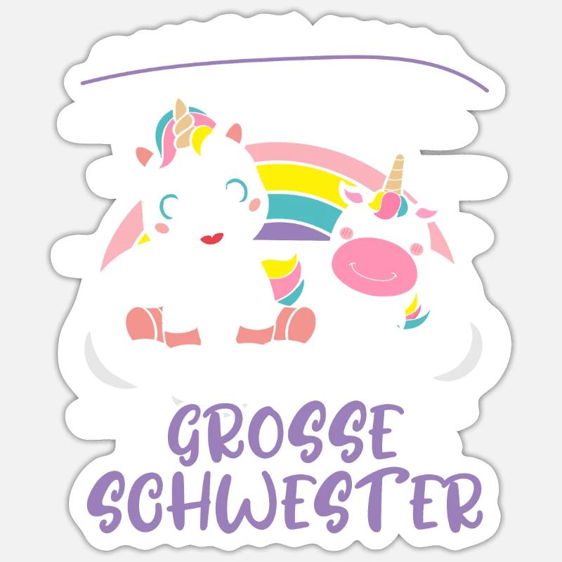 Einzelkind Große Schwester Einhorn - Sticker Größe S (10 x 10 cm) - Mattweiß