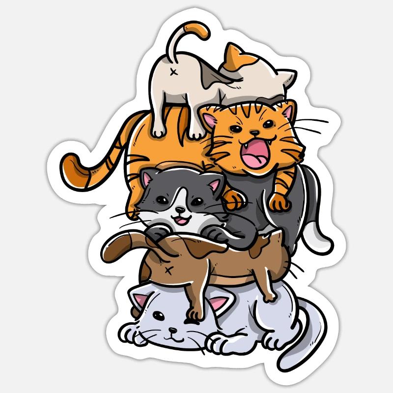 Sleeping Cats Stack Anime Chatons Kawaii - Sticker taille S (10 x 10 cm) - blanc mat