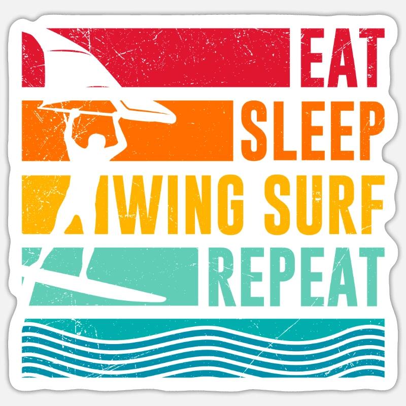 Wing Foil Eat Sleep Wing Surf Repeat Wing Foiler - Sticker taille S (10 x 10 cm) - blanc mat