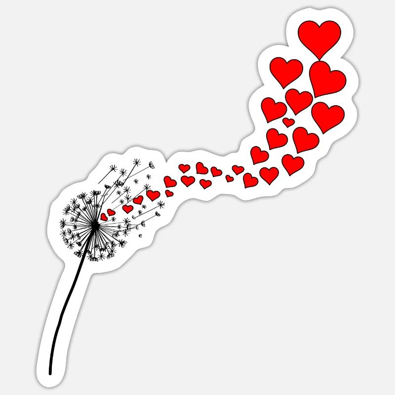 PUSTEBLUME MIT HERZEN - Sticker Größe S (10 x 10 cm) - Mattweiß
