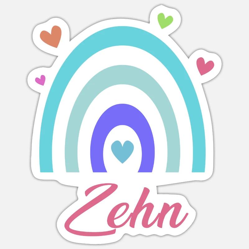 10. Geburtstag Regenbogen Sticker Größe S (10 x 10 cm)