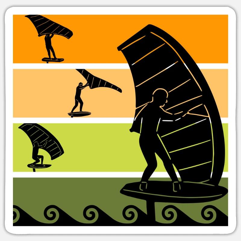Retro Wing Foil Wing Surf Wingfoil - Sticker taille S (10 x 10 cm) - blanc mat