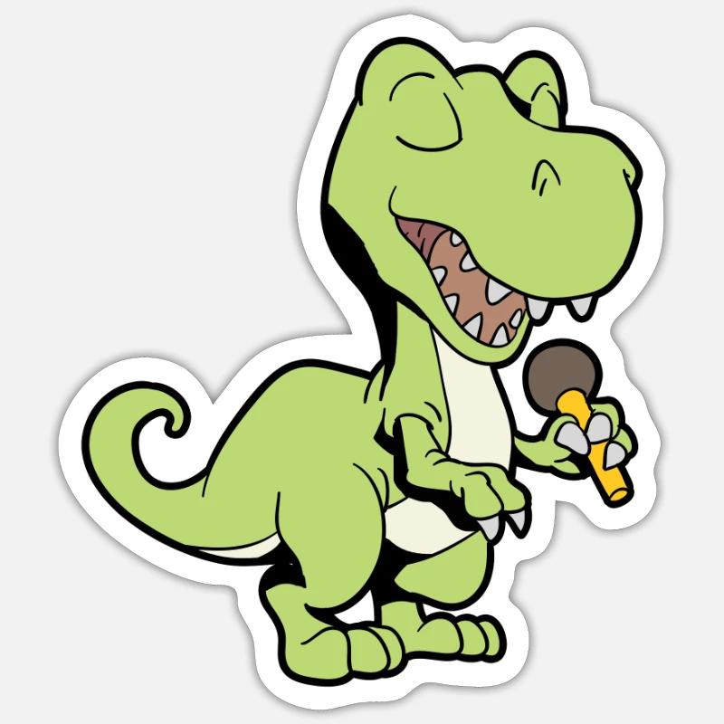 Singender Dino mit Mikrofon - TREX Sticker Größe S (10 x 10 cm)