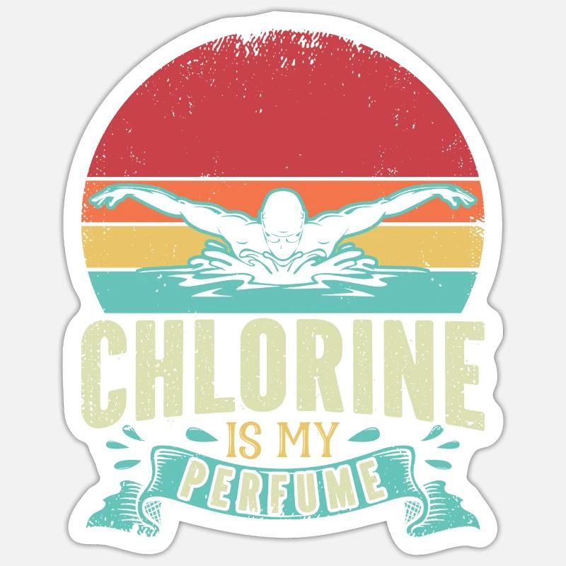 Drôle de nageur Nageur Chlore Est Mon Parfum - Sticker taille S (10 x 10 cm) - blanc mat