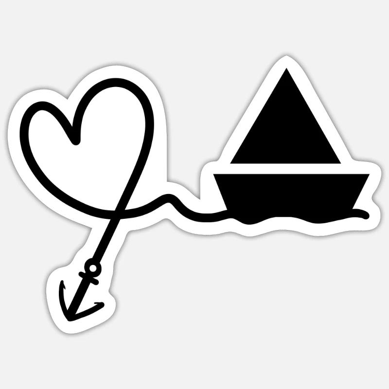 Herz Anker Boot - Sticker Größe S (10 x 10 cm) - Mattweiß