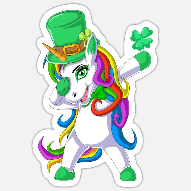 Dabbing Einhorn St Patricks Tag Sticker Größe S (10 x 10 cm)